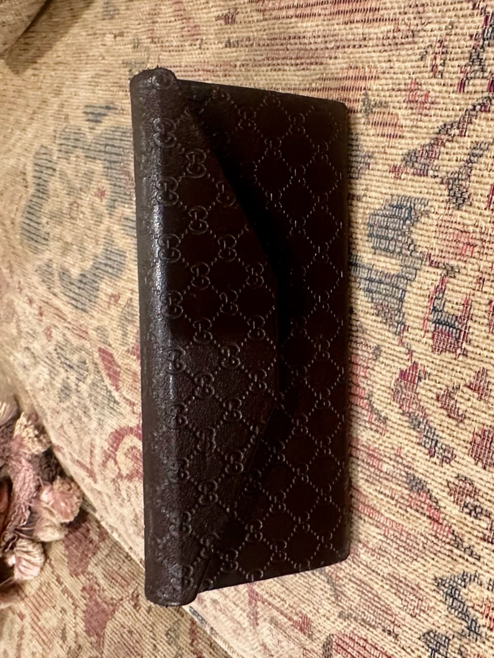 Gucci Dark Brown Embossed GG Leather Envelope Clutch